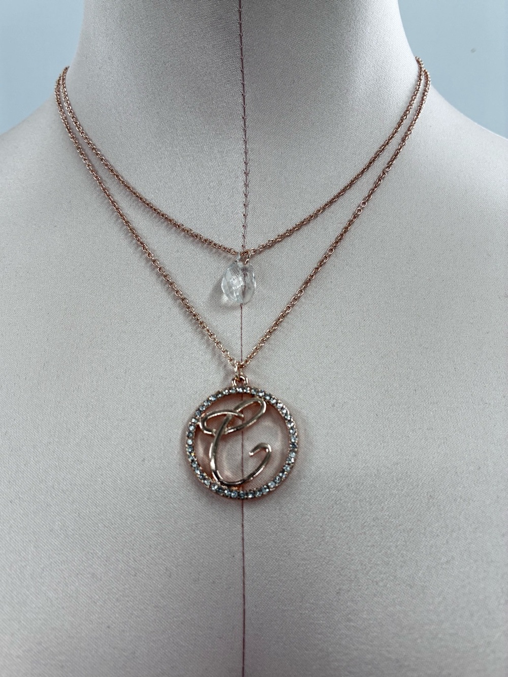 Madison Tayler Double-Layer Initial C Pendant Necklace Rose Gold